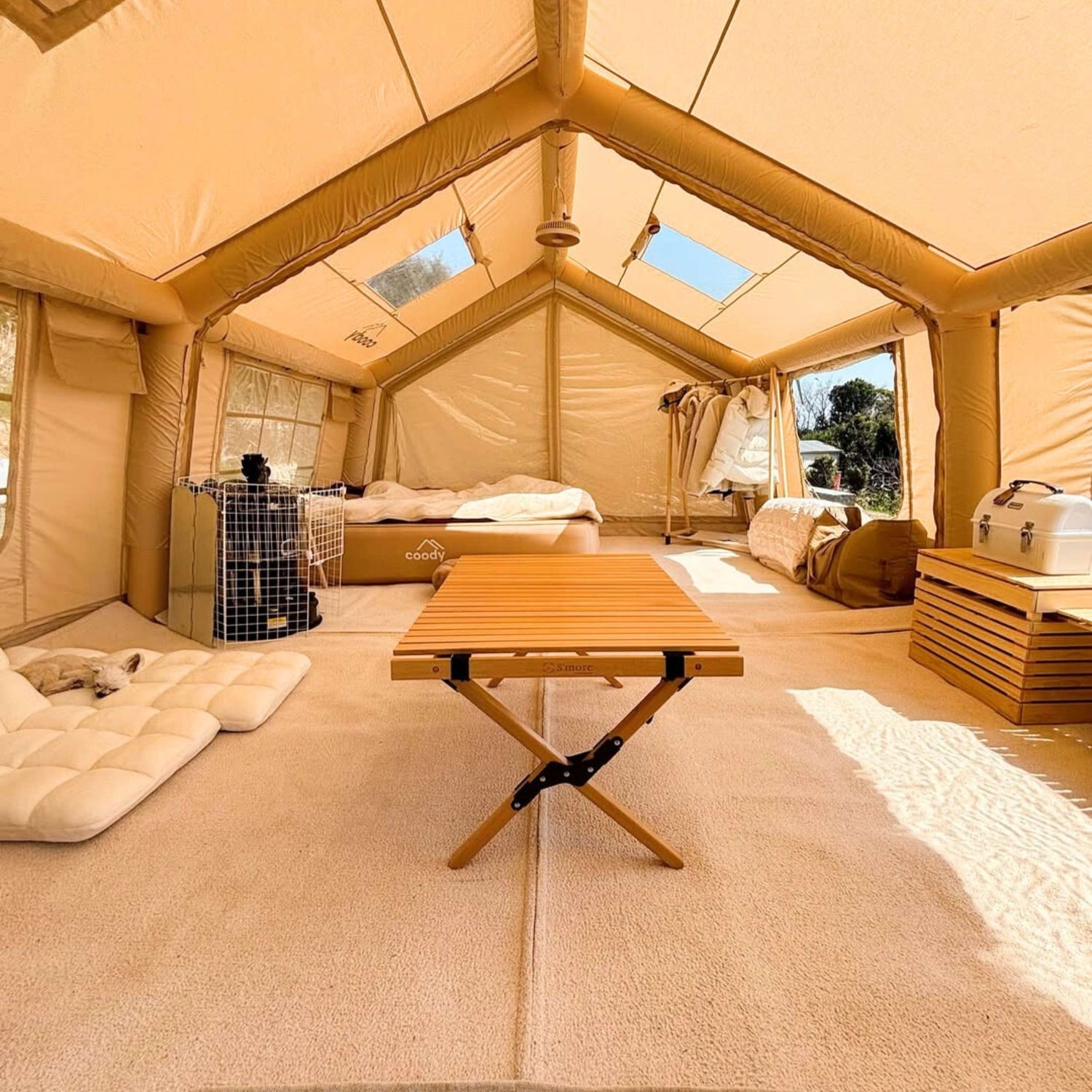 Coody 17.2 Beige (2-10 personas) + Suelo PVC + Alfombra Coody 17.2 + Bomba Eléctrica