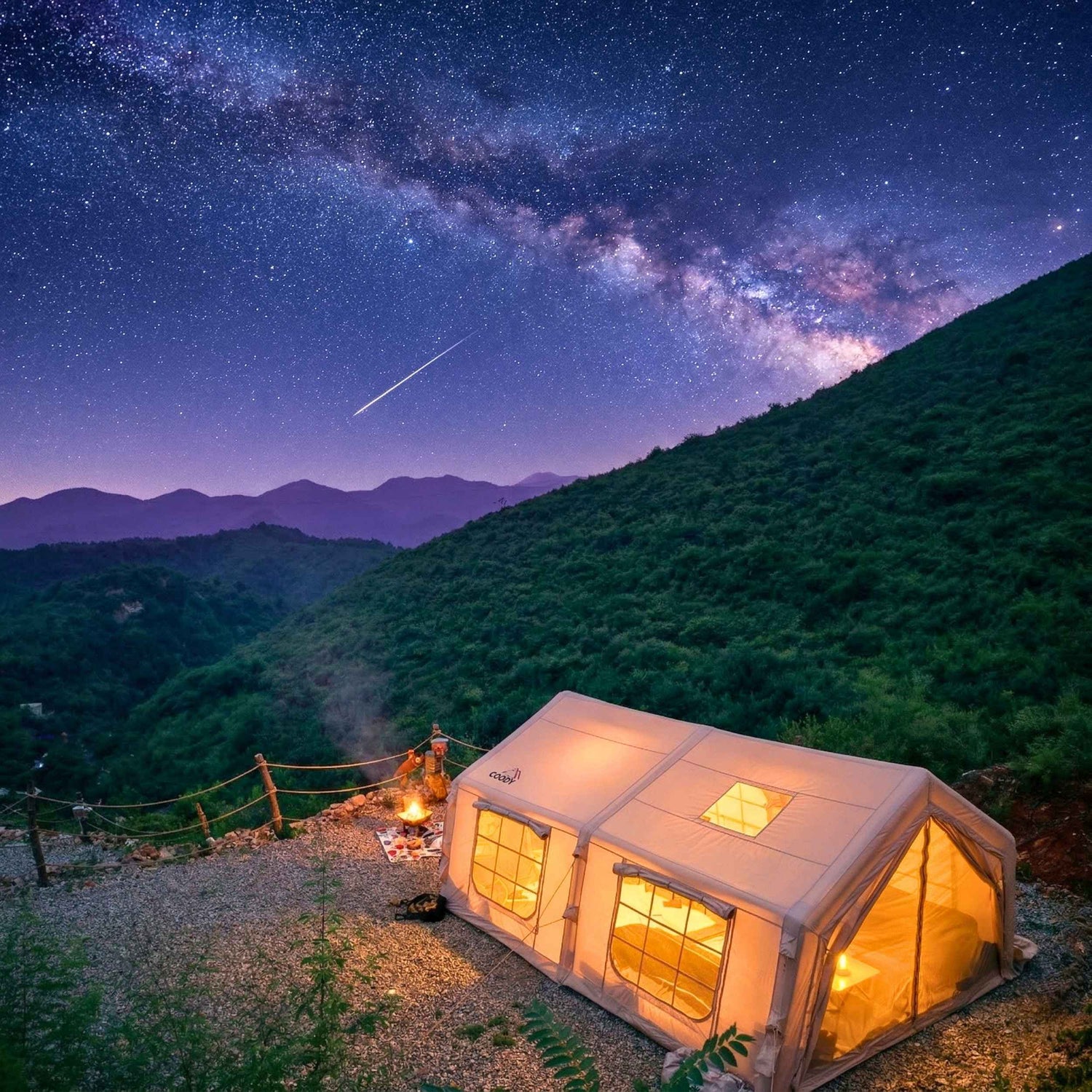 Coody 17.2 (Koala-7) Beige Large Inflatable Tent for Camping (2-10 person)