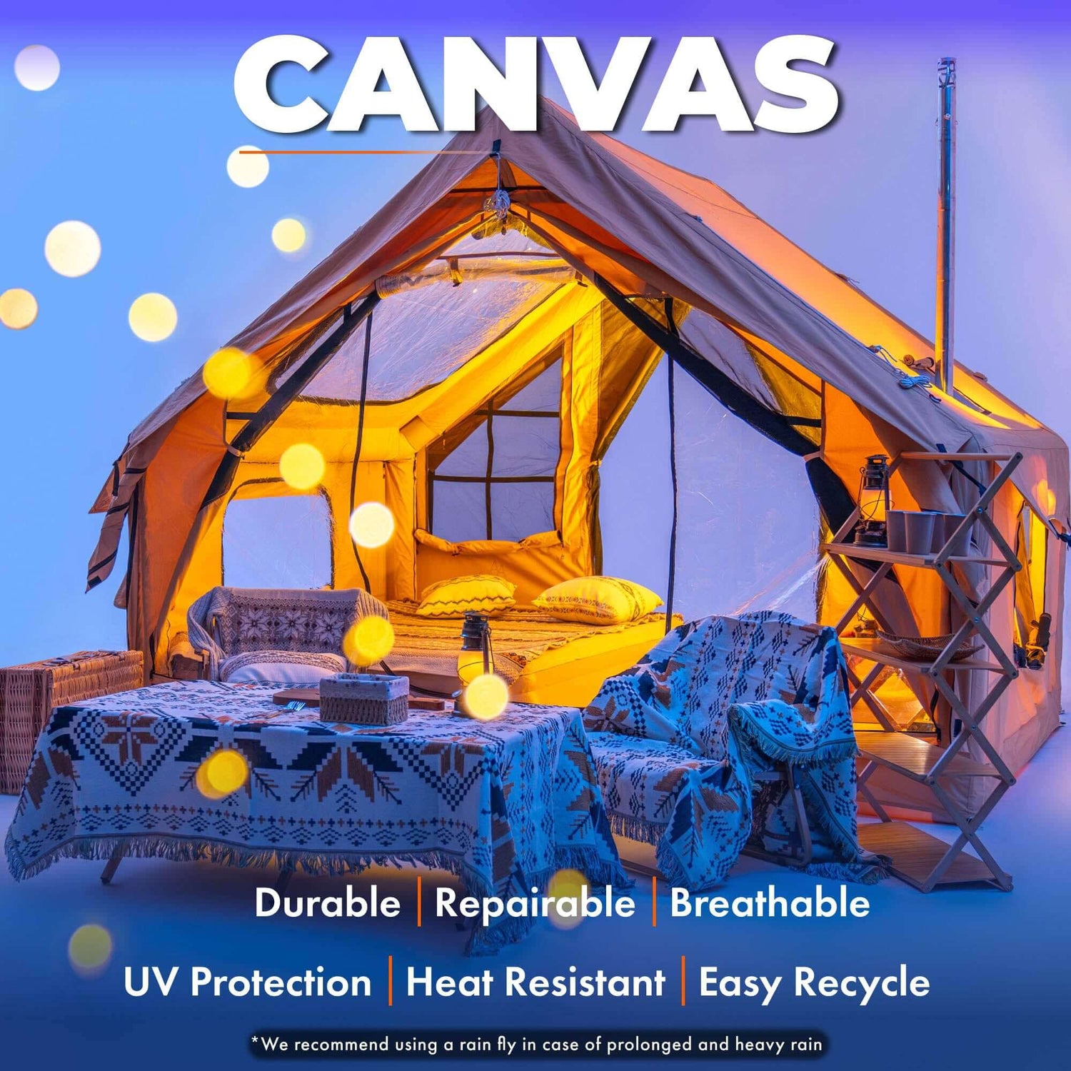 Compact family camping tent with panoramic windows and removable front wall