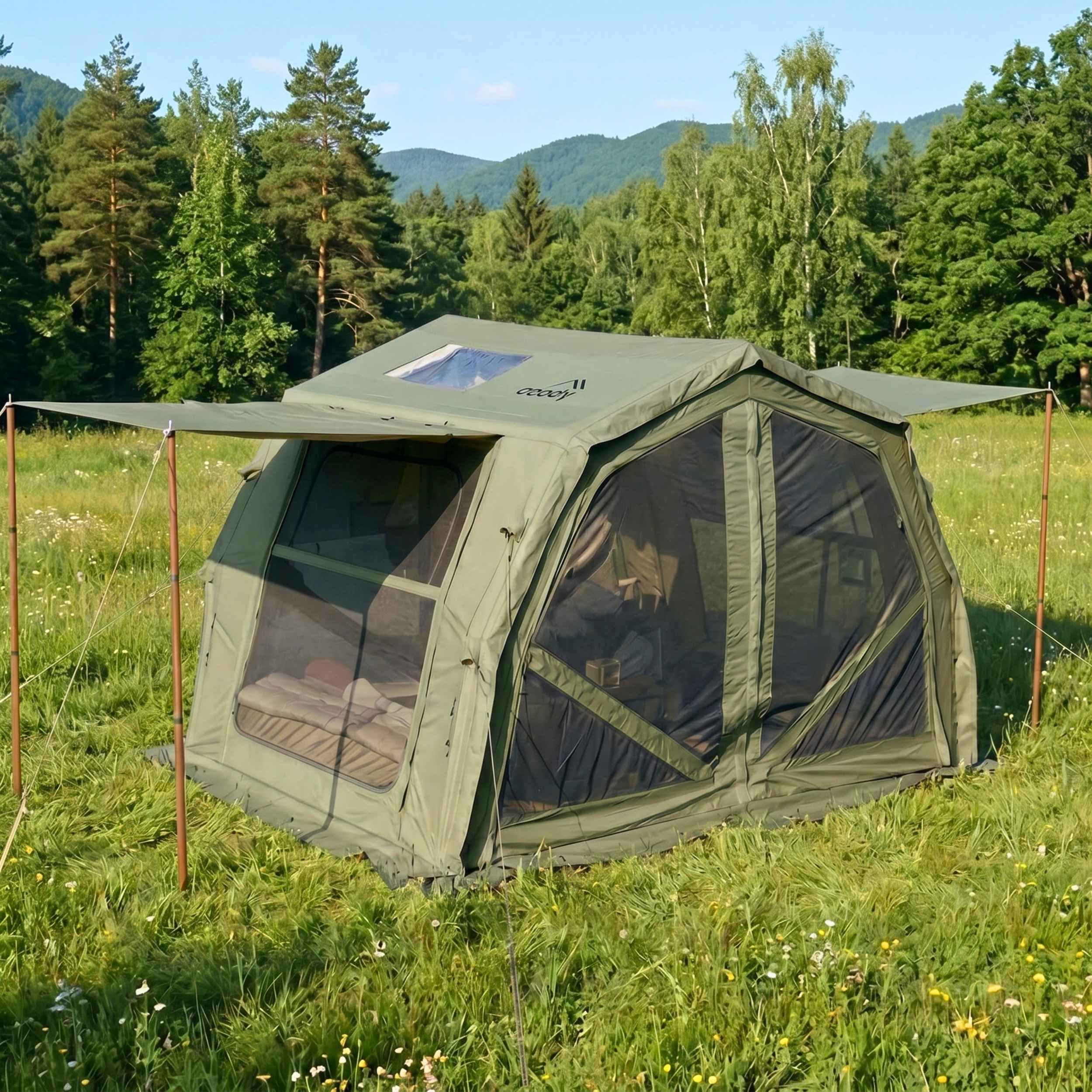 Coody 10.0 PRO Forest Green - Premium Inflatable Canvas Tent for 2