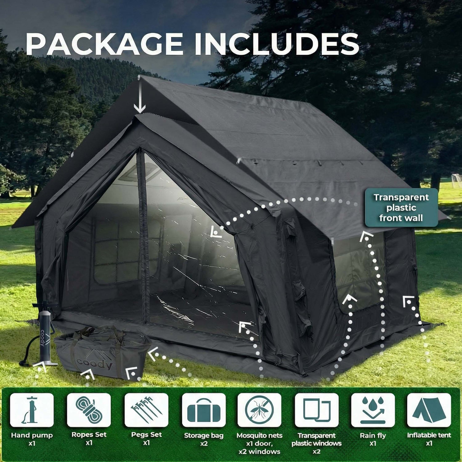 Coody 10.0 Gray Inflatable Tent House for Camping (2-4 person)