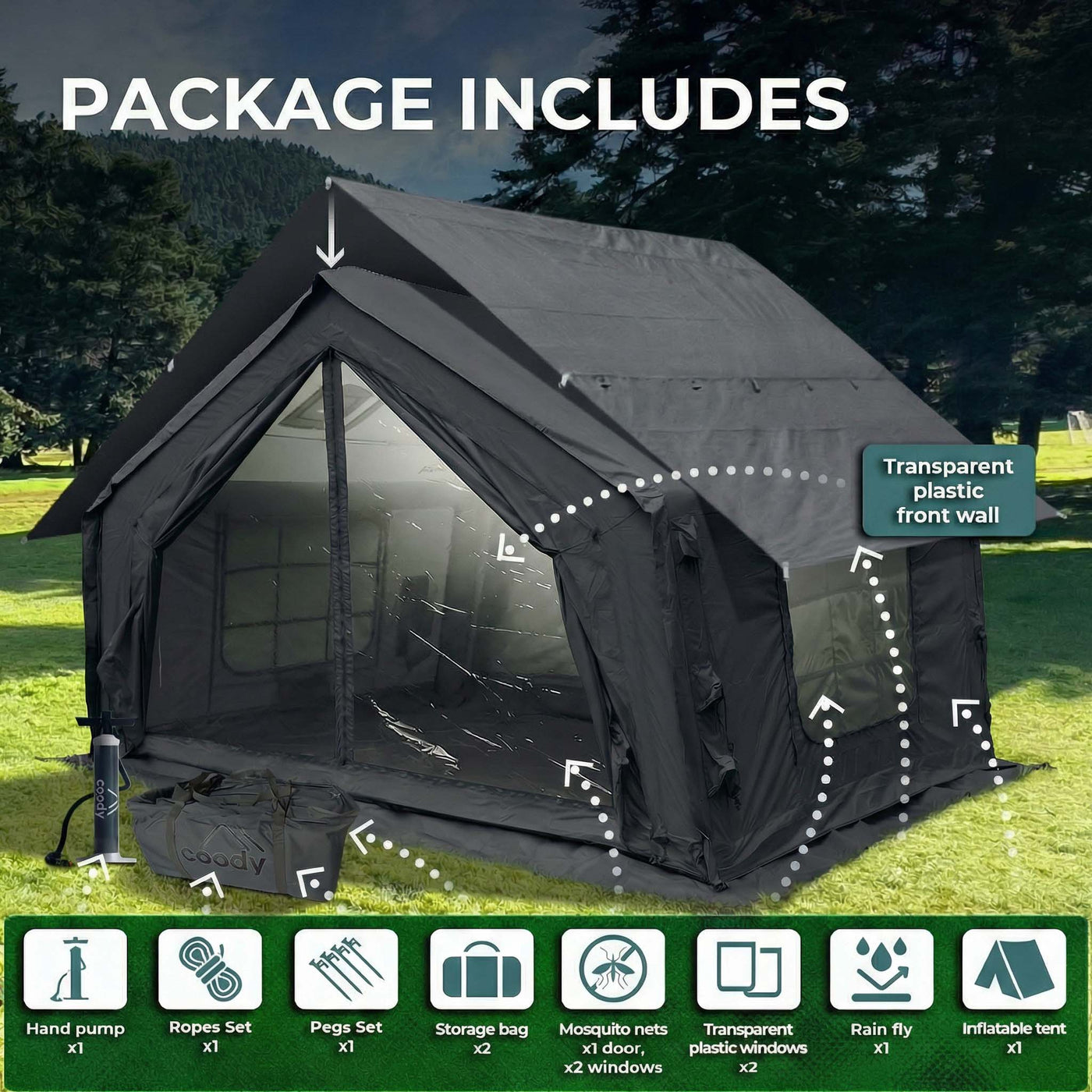 Coody 10.0 Gray Inflatable Tent House for Camping (2-4 person)