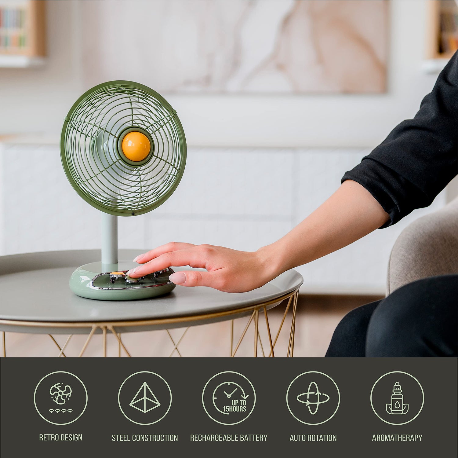 Small Desk Fan Usb Powered - Portable Quiet Vintage Oscillating Fan 2 Speeds
