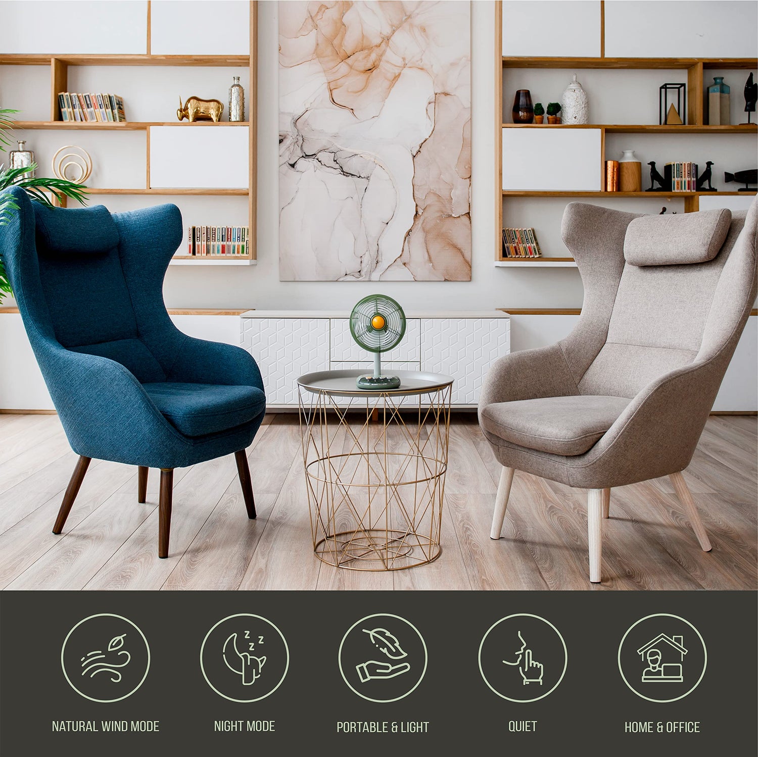 Small Desk Fan Usb Powered - Portable Quiet Vintage Oscillating Fan 2 Speeds