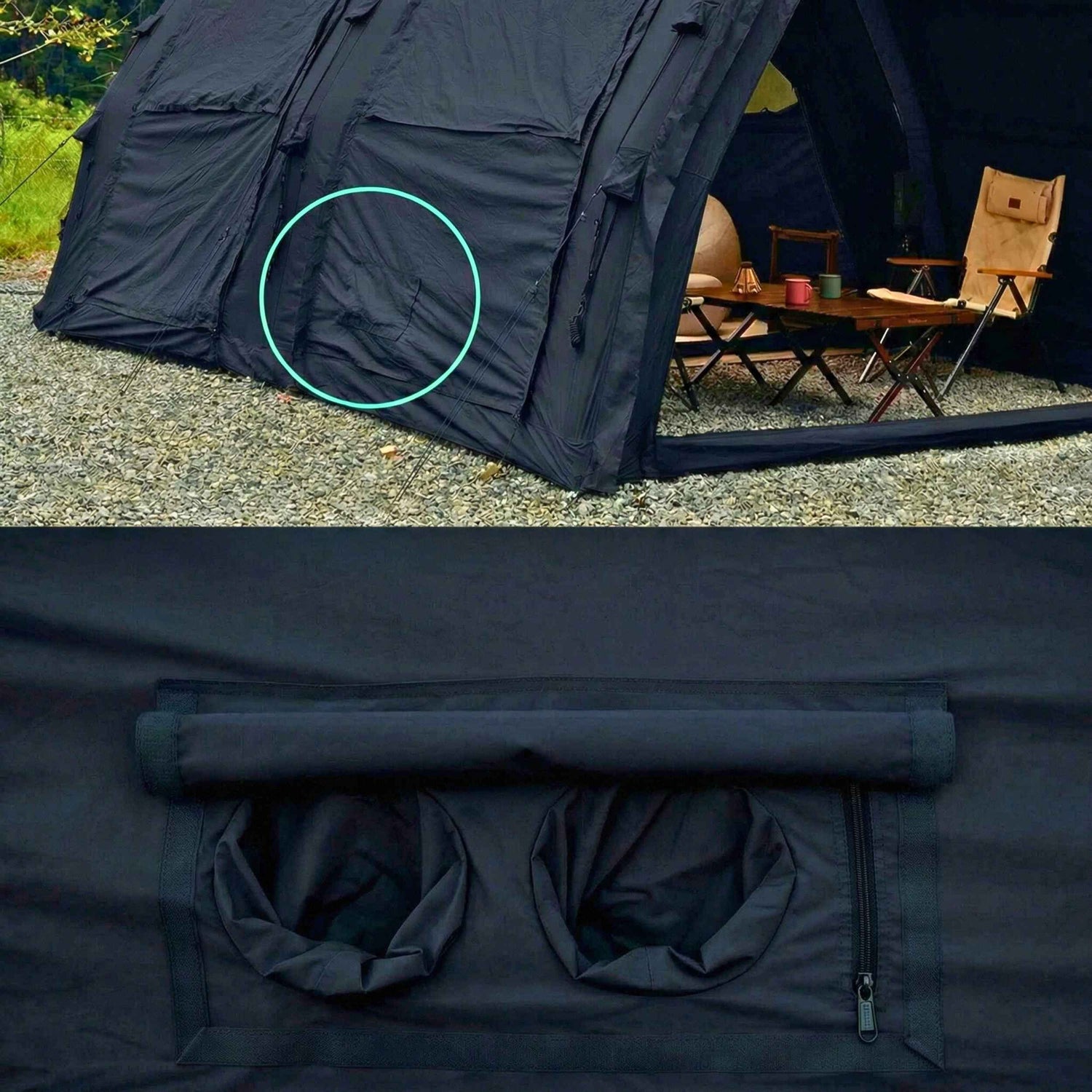 Coody Familia AirTent 17.2 PRO Black (2-10 Person)+Electric Pump+TPU Door Black+Ground Sheet