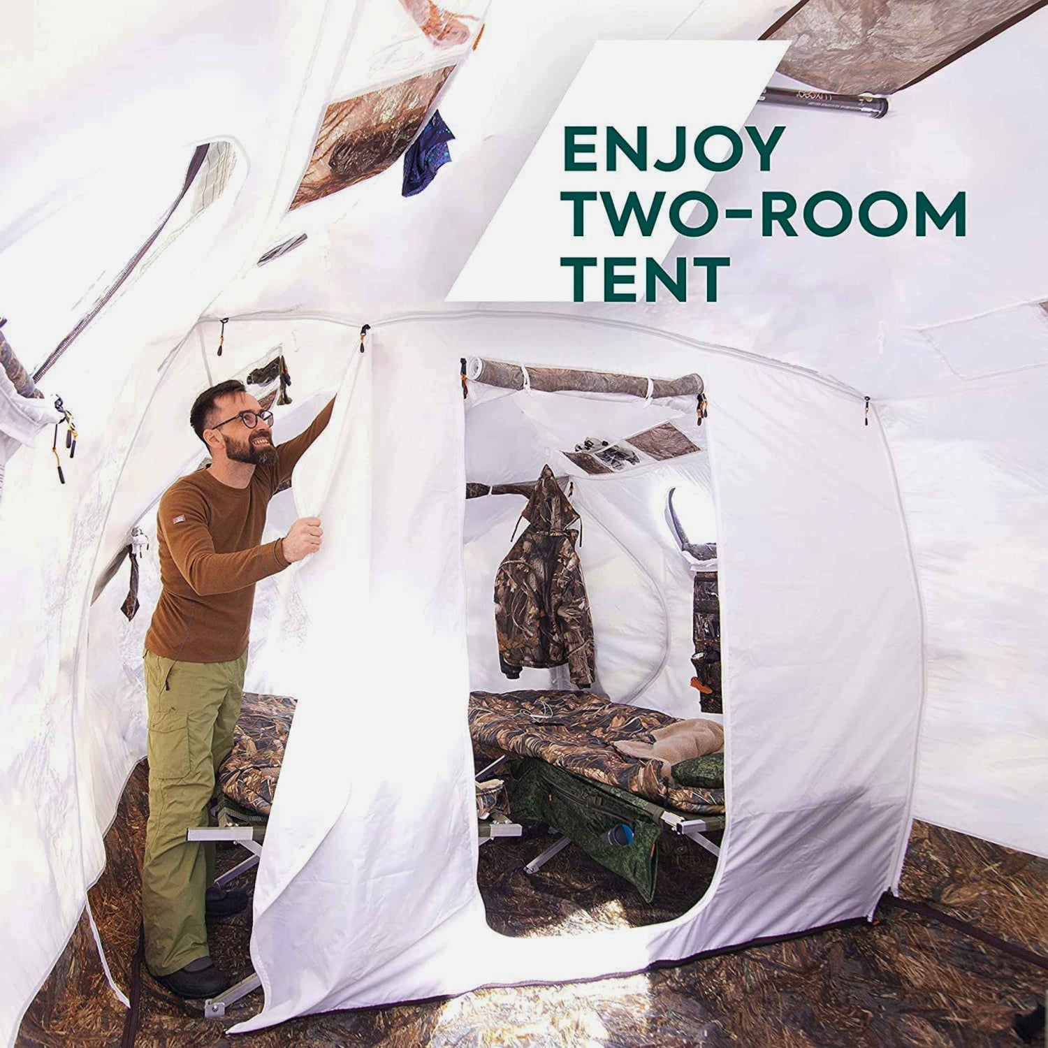 Tente chauffée double paroi RBM Outdoors Hexagon - Toutes saisons, pour 2 à 9 personnes