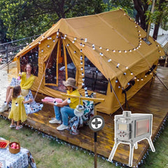 RBM Panda Air Large inflatable canvas tent in campsite