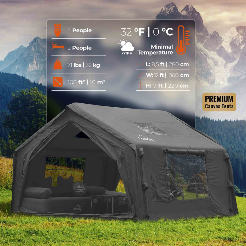 information tent Coody 10.0 Black Inflatable for Camping (2-4 person) Reiteralm Mountainbike Trails - CHORUS Typ:Aluminium foot center height