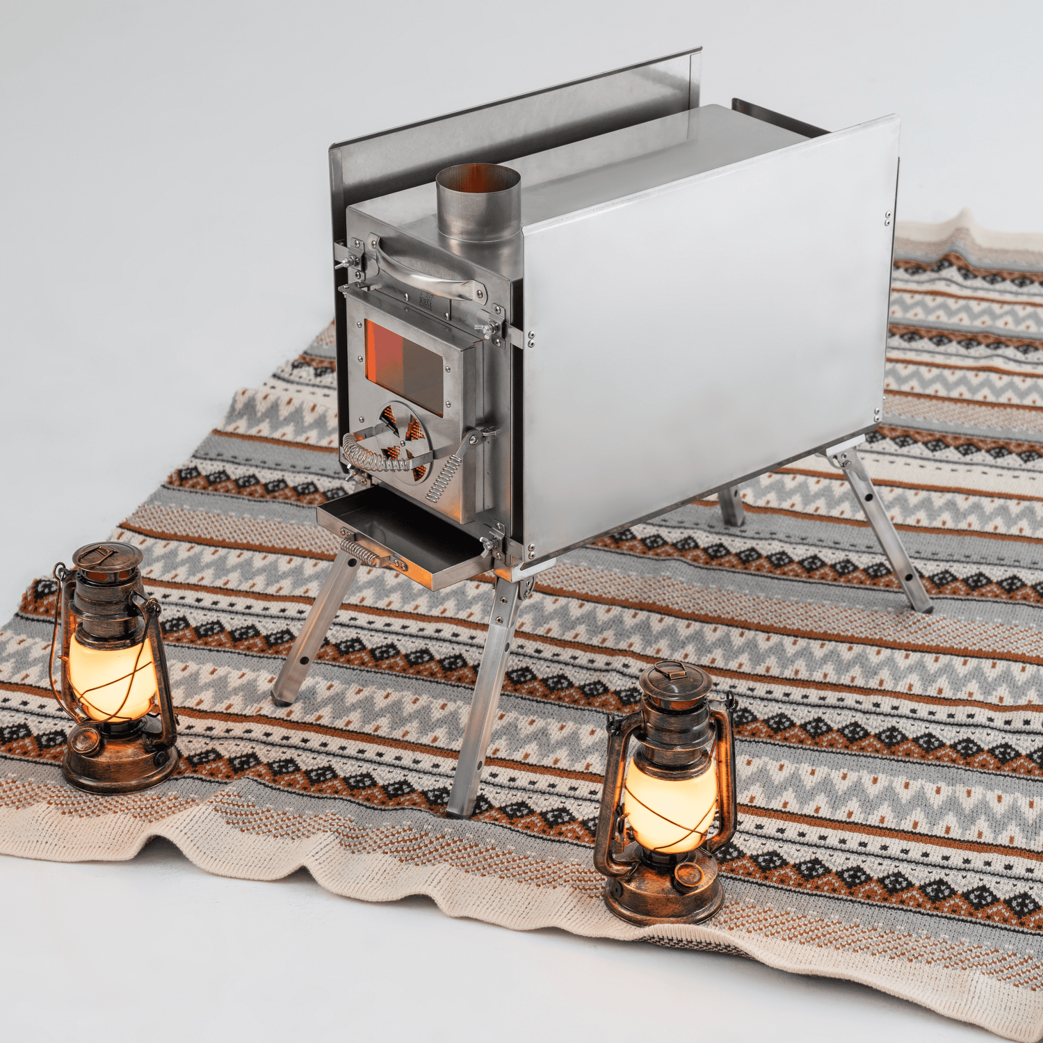 RBM Caminus S small wood burning tent stove with chimney