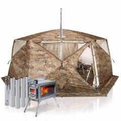 RBM All-Seasons tent Hexagon for 2-9 person + Wood Stove Caminus M - RBM Outdoors