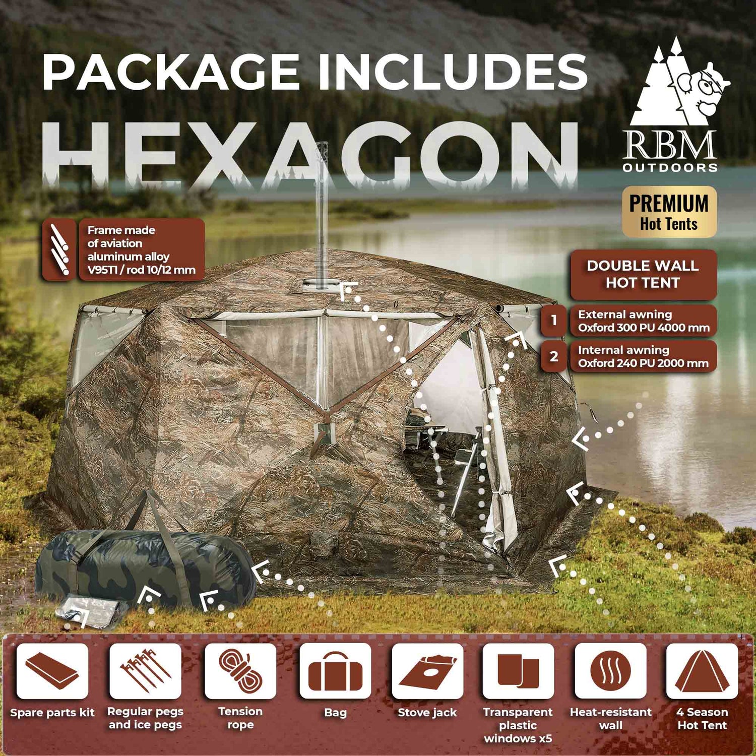 RBM All-Seasons tent  Hexagon for 2-9 person