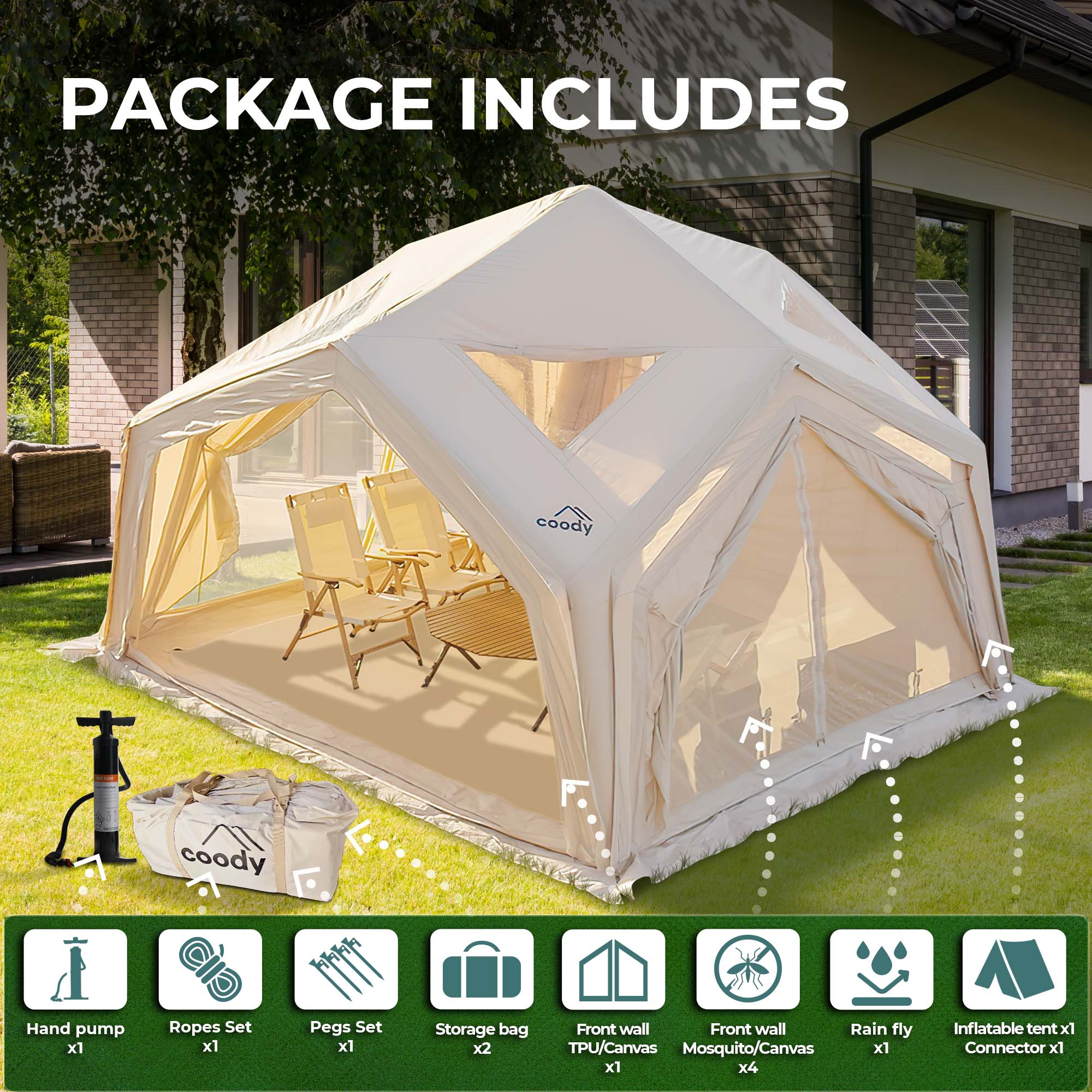Coody Hub Beige (2-6 person) + Ground Sheet PVC + Carpet Coody Hub