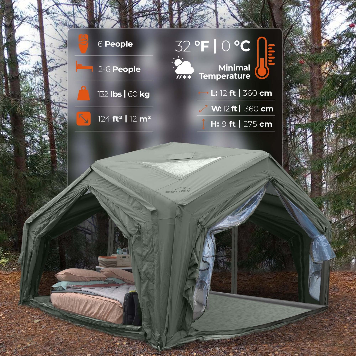 Coody | RBM Hub Inflatable Tent for 2-6 Person (Forest Green)