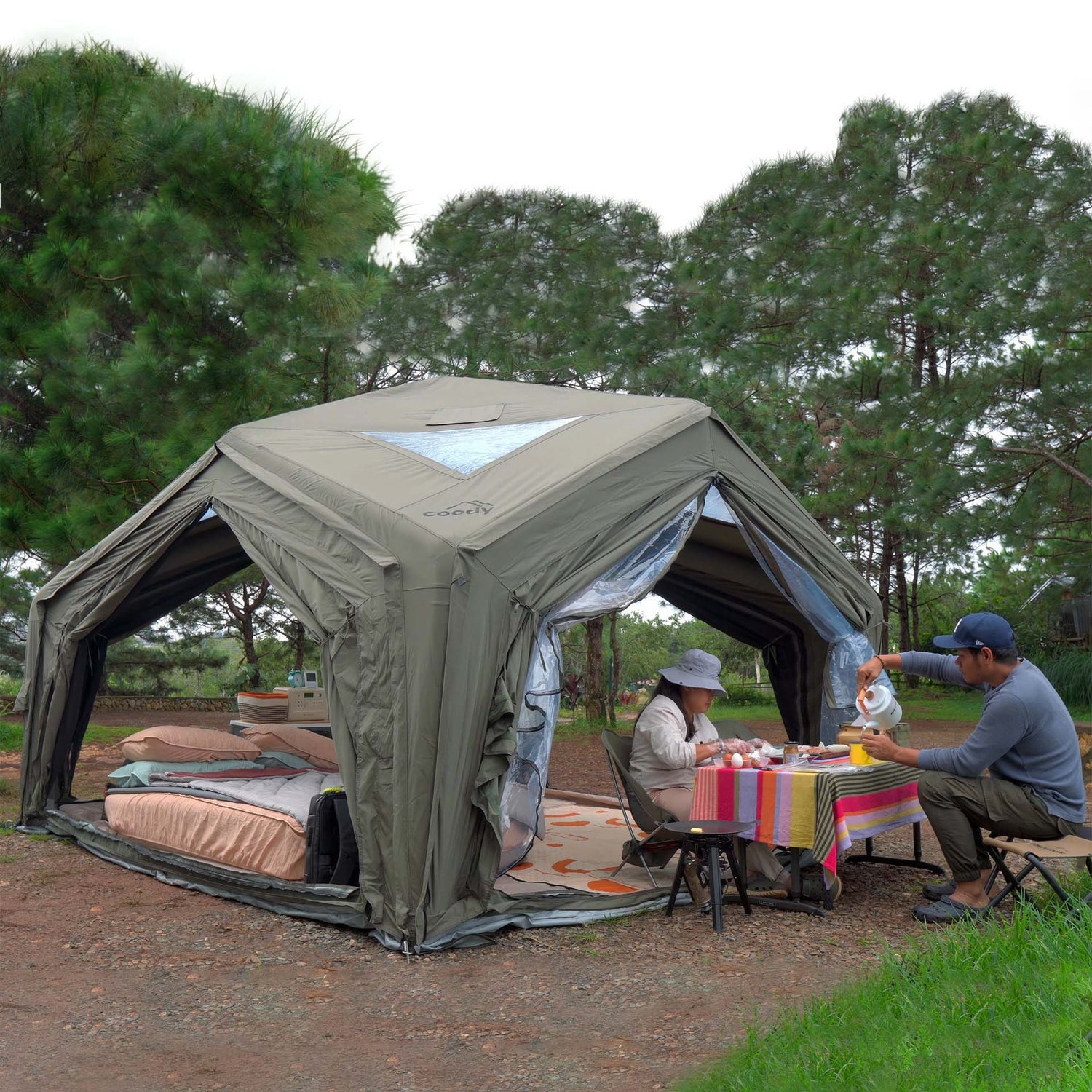 Premium inflatable camping lodge tent for extended outdoor stays