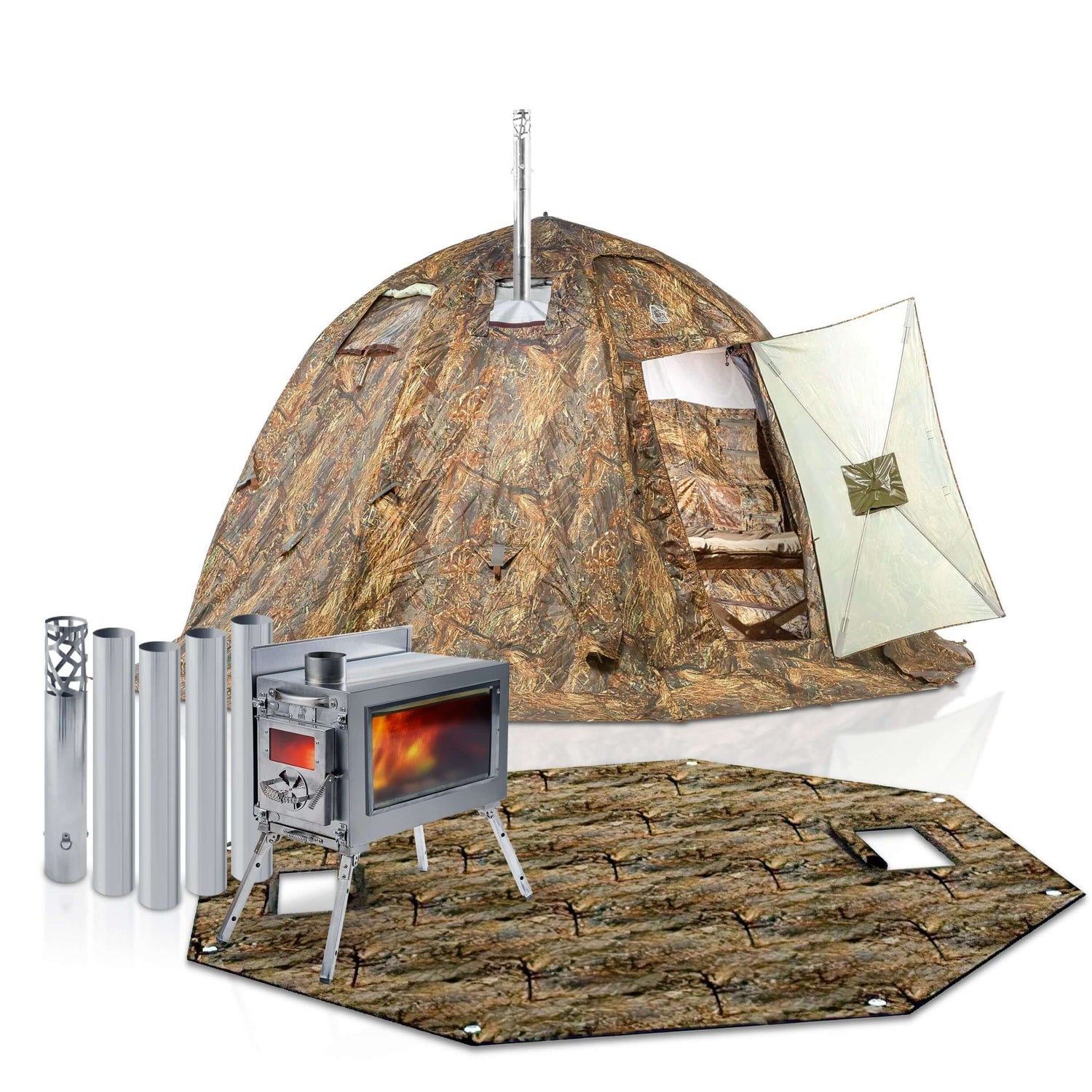 RBM All-Seasons tent  UP-2 for 2-4 person + Wood Stove Caminus M + Three-Layer Floor