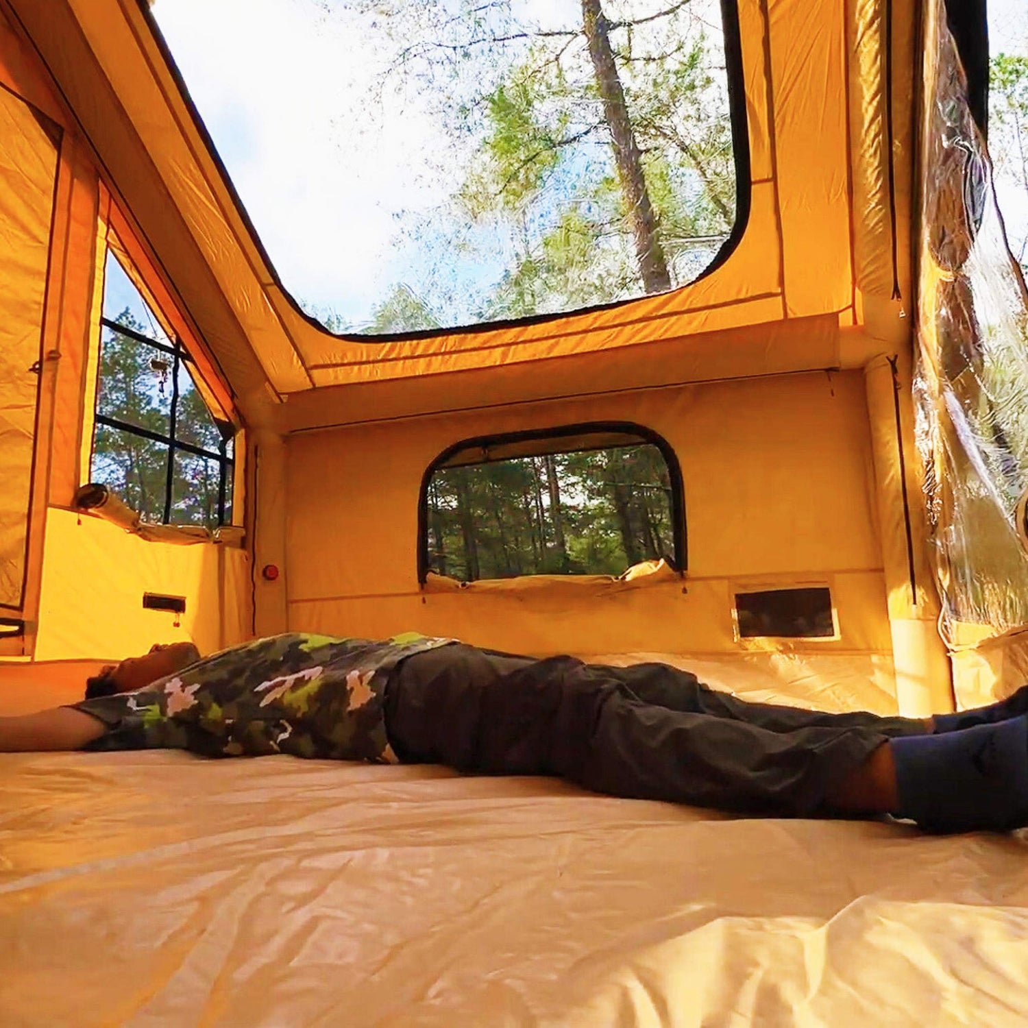 Small 4 season air tent with panoramic windows for camping