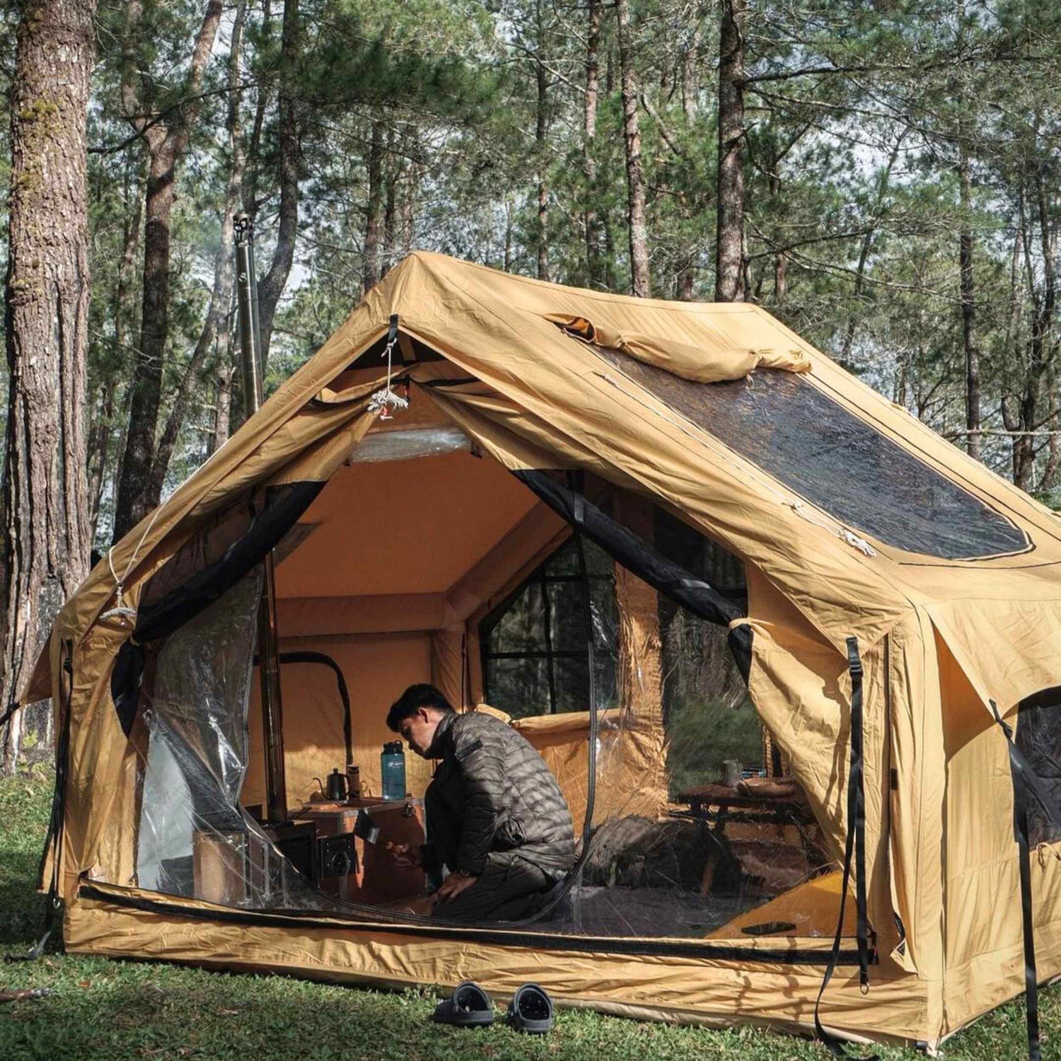 tent at amazon RBM Outdoors Panda Medium Sunny Beige Inflatable tent for Camping (1-4 person)