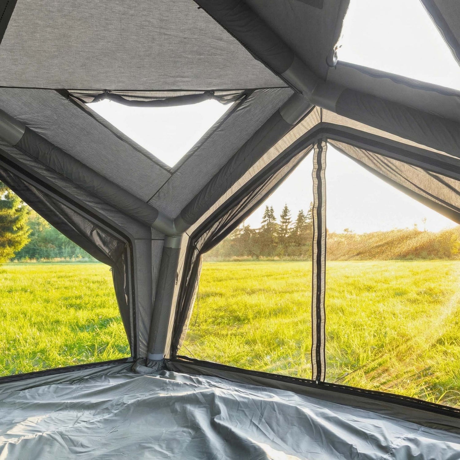 Large inflatable modular camping tent with durable Oxford floor