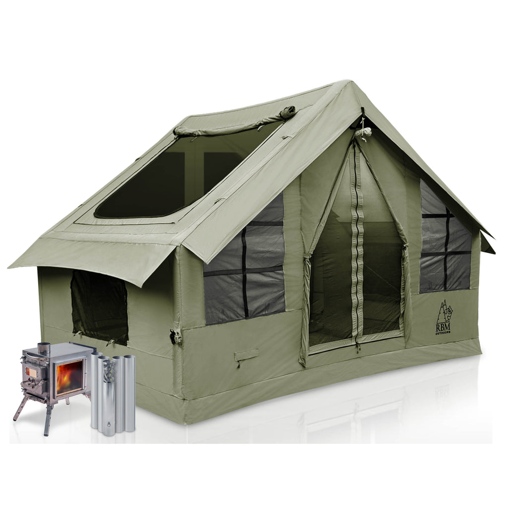 RBM Panda Medium Forest Green + Stove Caminus S - Inflatable Tents for Camping with Stove